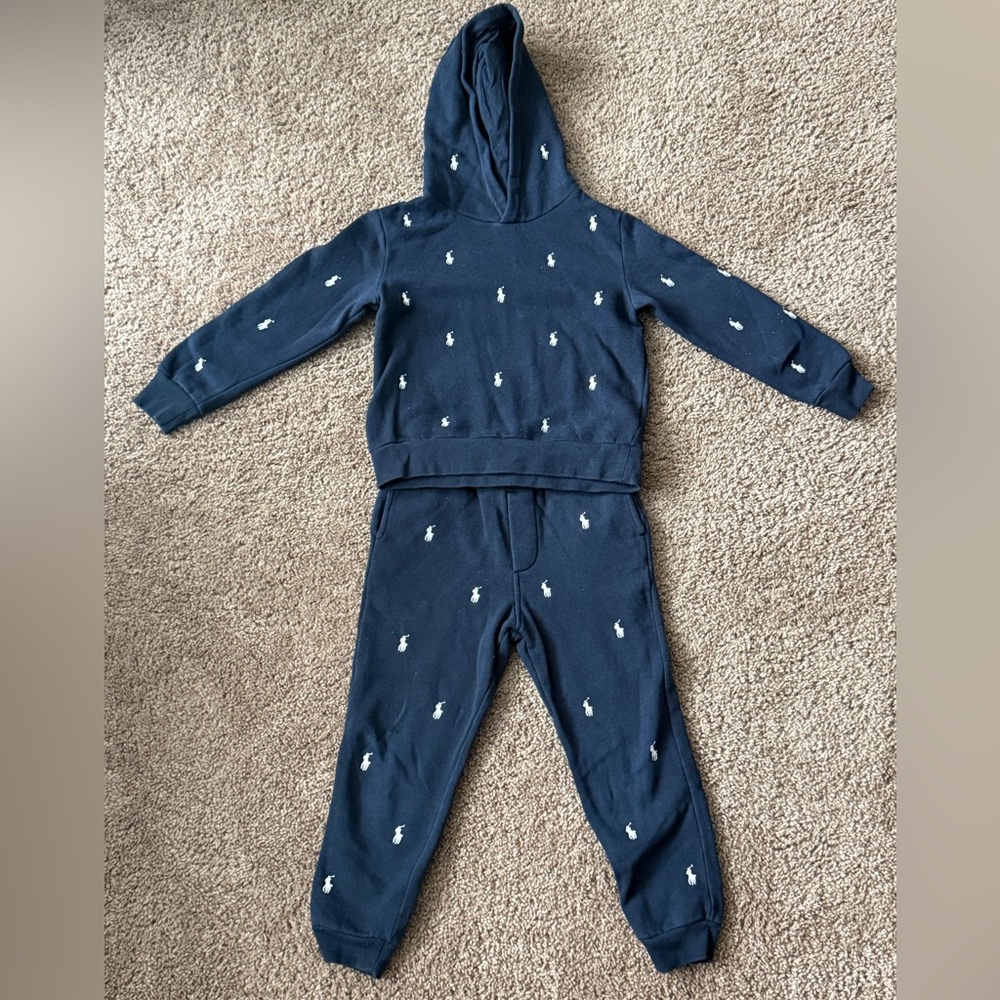 Polo by Ralph Lauren Navy Hoodie & Sweatpant Set with White Pony Logos